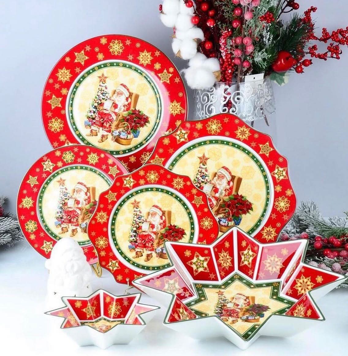 Conjunto de Porcelana Natalino com 6 Peças