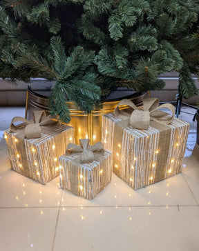 Kit 3 Caixas de Presente Natalinas com Luz de LED