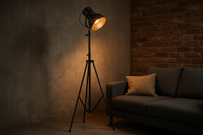 Luminária de Chão Industrial Tripé Metal Preto Spot Ajustável 160cm