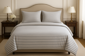 Jogo de Cama Queen Listrado Cinza e Branco - 4 Peças