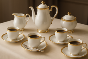 Conjunto 6 Xícaras Café Porcelana Dourada - Com Pires