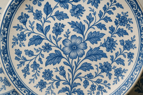 Conjunto 6 Pratos Decorativos Botânicos Azul - Cerâmica Artística
